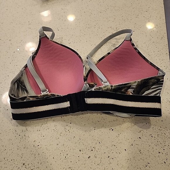 Victorias Secret PINK Push Up Bra 32D Green Tropical Underwire Padded - Picture 2 of 5